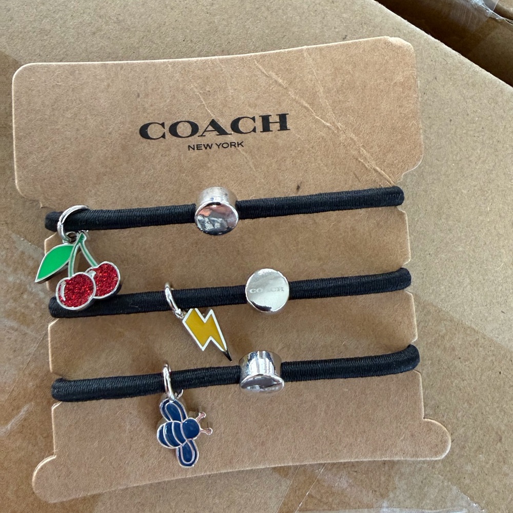 Coach Charm‎ Hair Tie Set Cherry Bee Lightning Elastic Bracelet Black Set